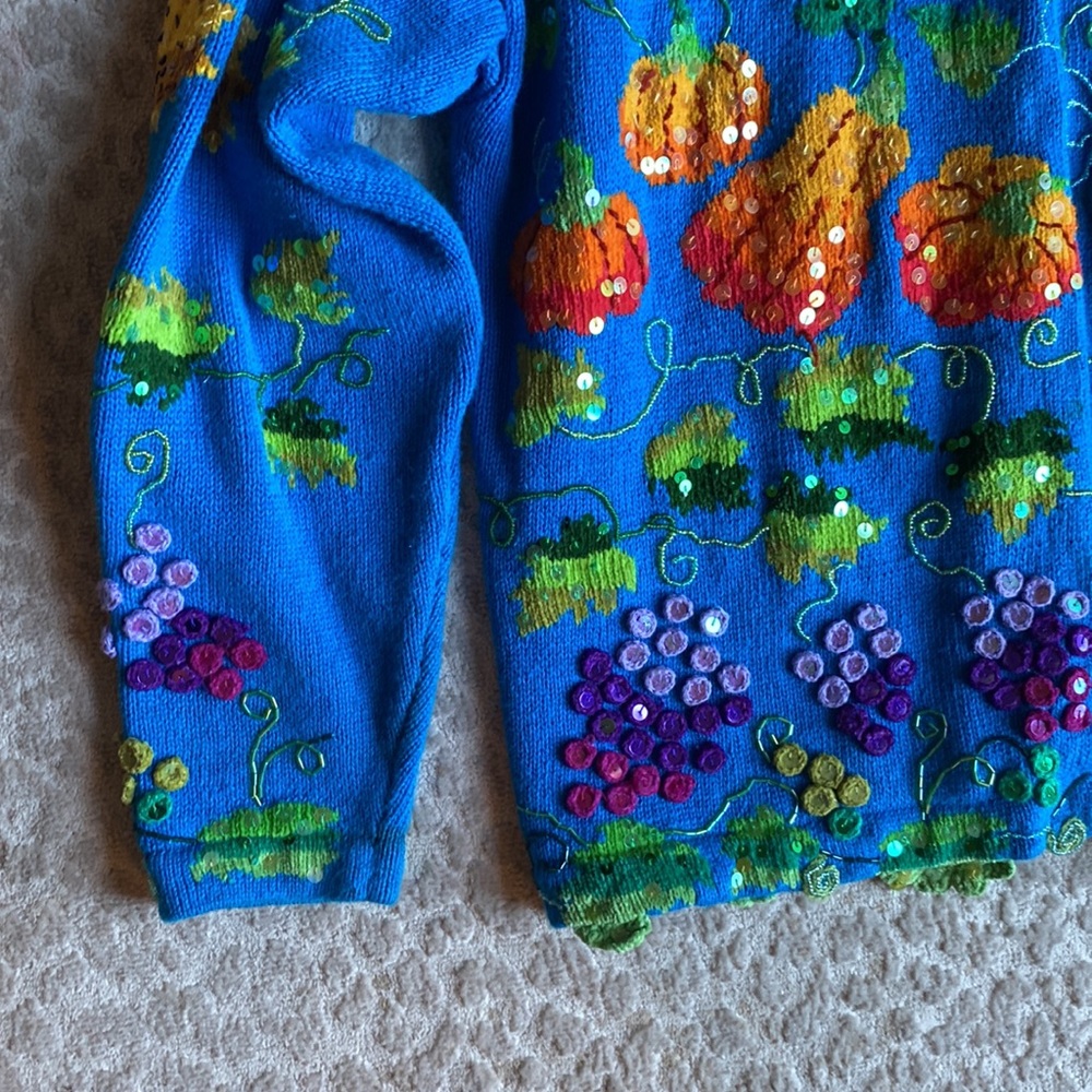 Vintage Jane’s Closet Rare Embroidered Harvest Sequin Cardigan Sweater, size L - Picture 4 of 7